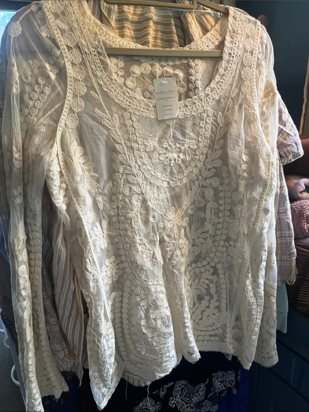 Modern Vintage Ivory Embroidered Lace Sheer Top - Picture 1 of 4
